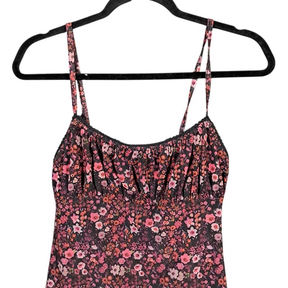 Urban Outfitters Dress Size XS Floral Black Mini Baby Doll Mesh Lettuce Hem Y2K - Picture 3 of 9